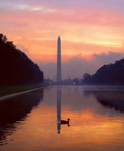 The Lincoln Memorial Reflecting Pool and the Washington Memorial